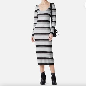 STYLESTALKER Avalon Knit Midi Dress Striped Sparkling Silver large EUC